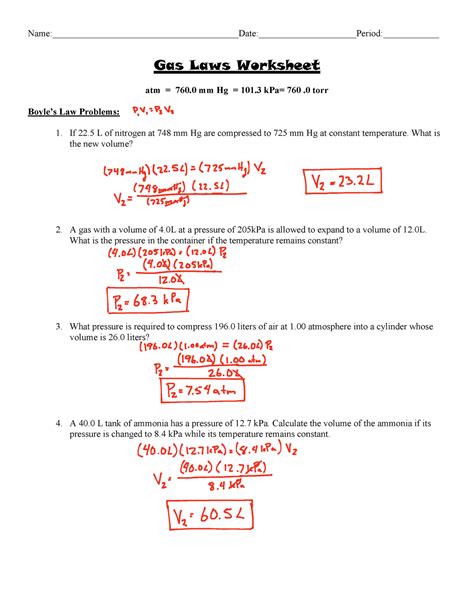 Gas Laws Worksheet Answer Key | Gases | Litre